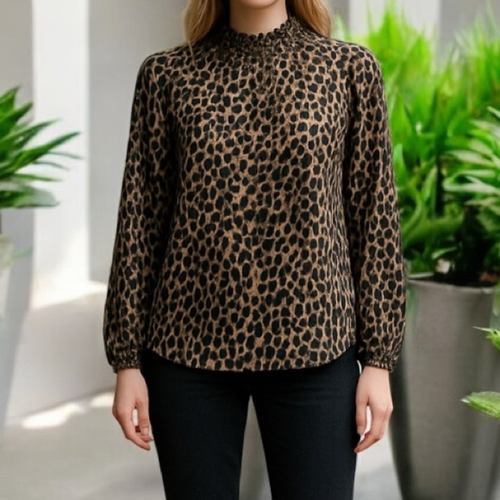 J. Crew Brown Leopard Print Blouse
